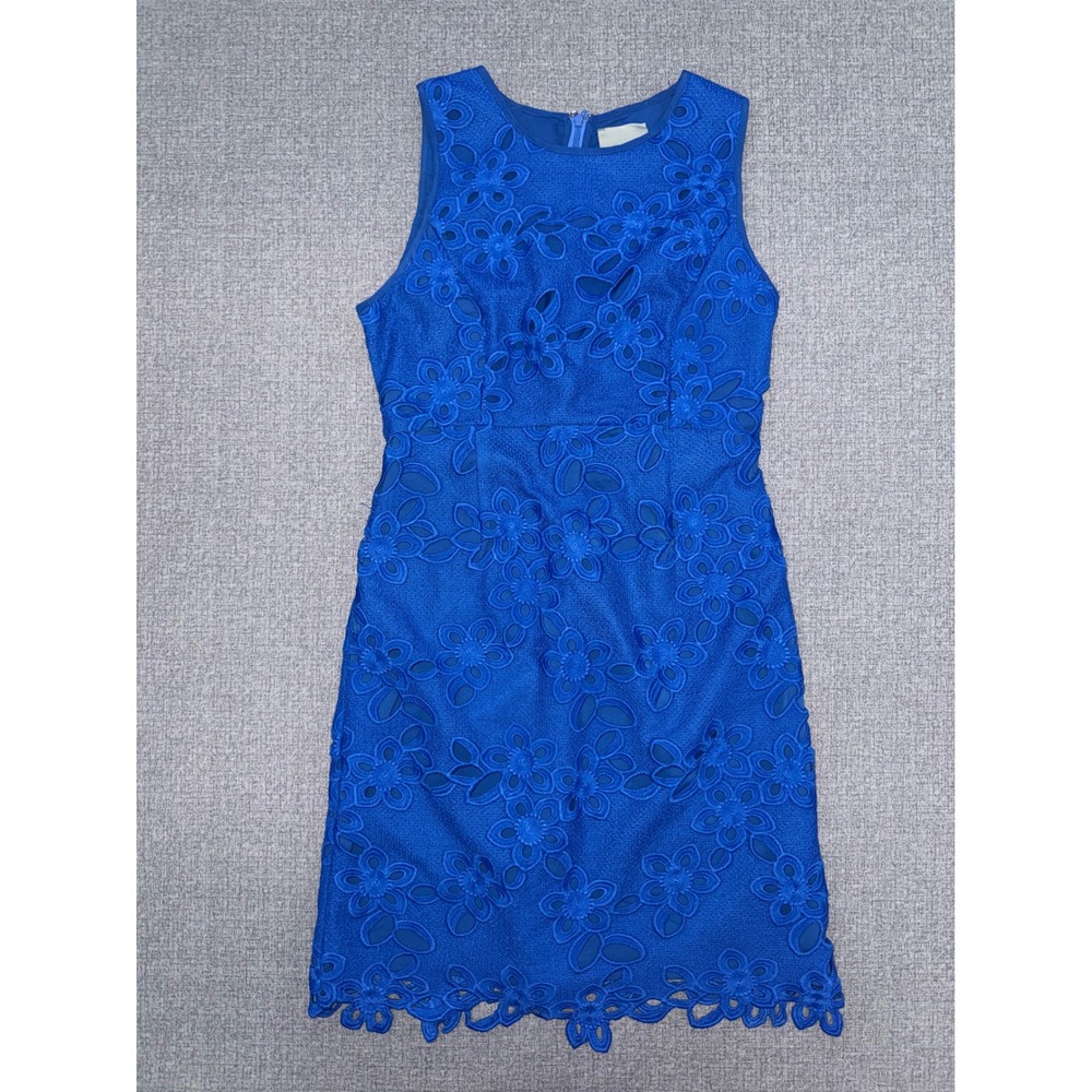 Maeve Small S Dress Cobalt Blue‎ Floral Eyelet Lace Sleeveless Scalloped Hem